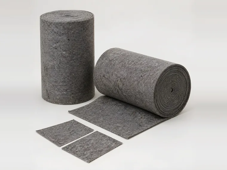 Recycled shoddy felt absorbent roll